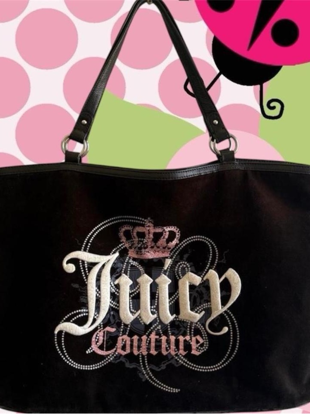 Juicy Couture Black Tote with Rhinestone Logo and Crown